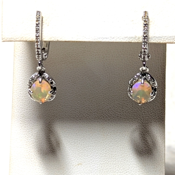 Beautiful Ethiopian Fire Opal & CZ Earrings Gold plated over Sterling Silver - Picture 8 of 8